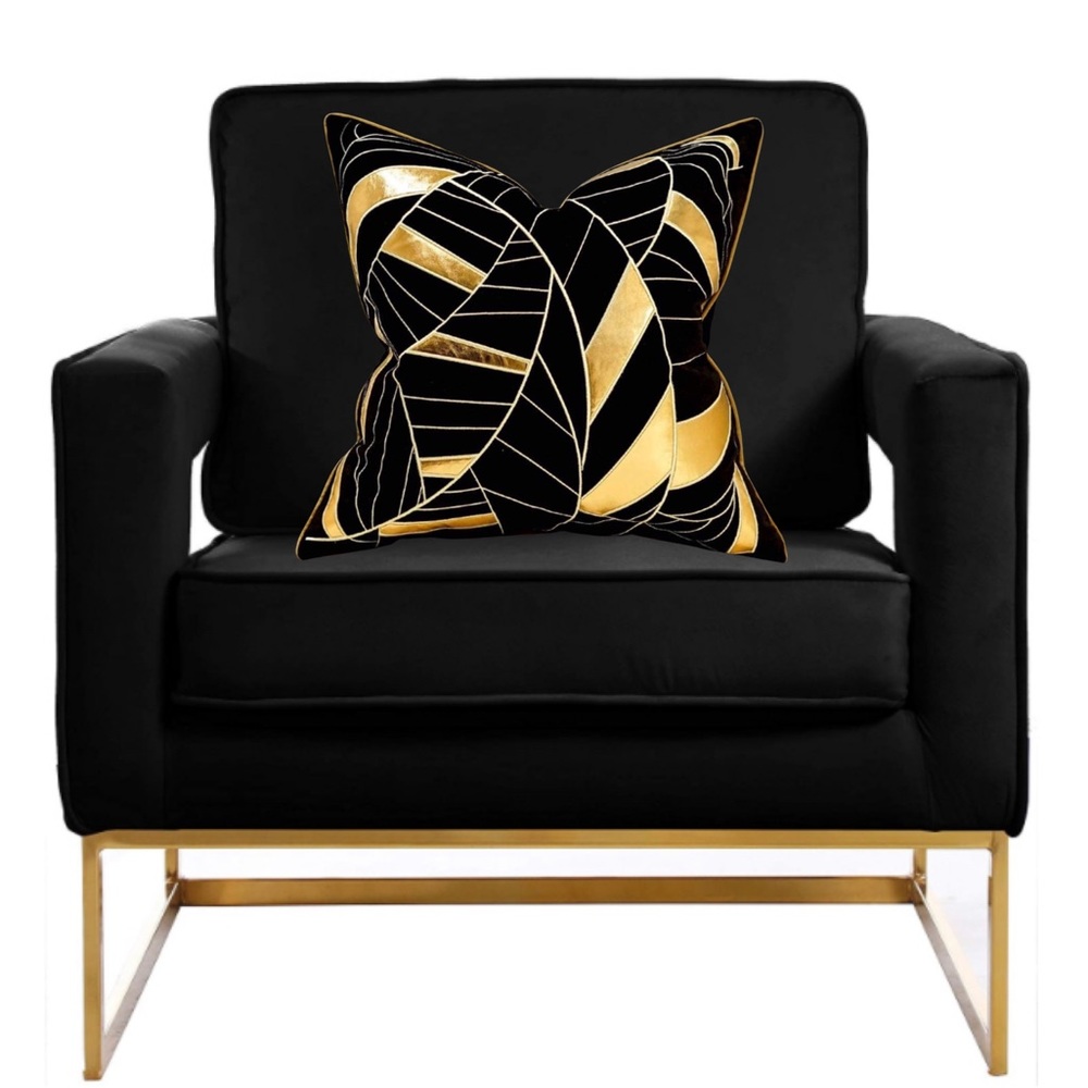 Luxury Home | Modern Black & Gold Abstract Soft Velvet Faux Leather Pillow Cover